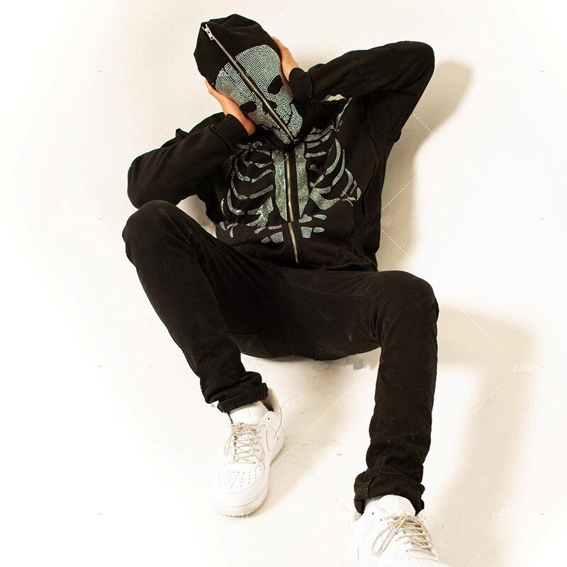 Gothic Rhinestone Skeleton Hoodie